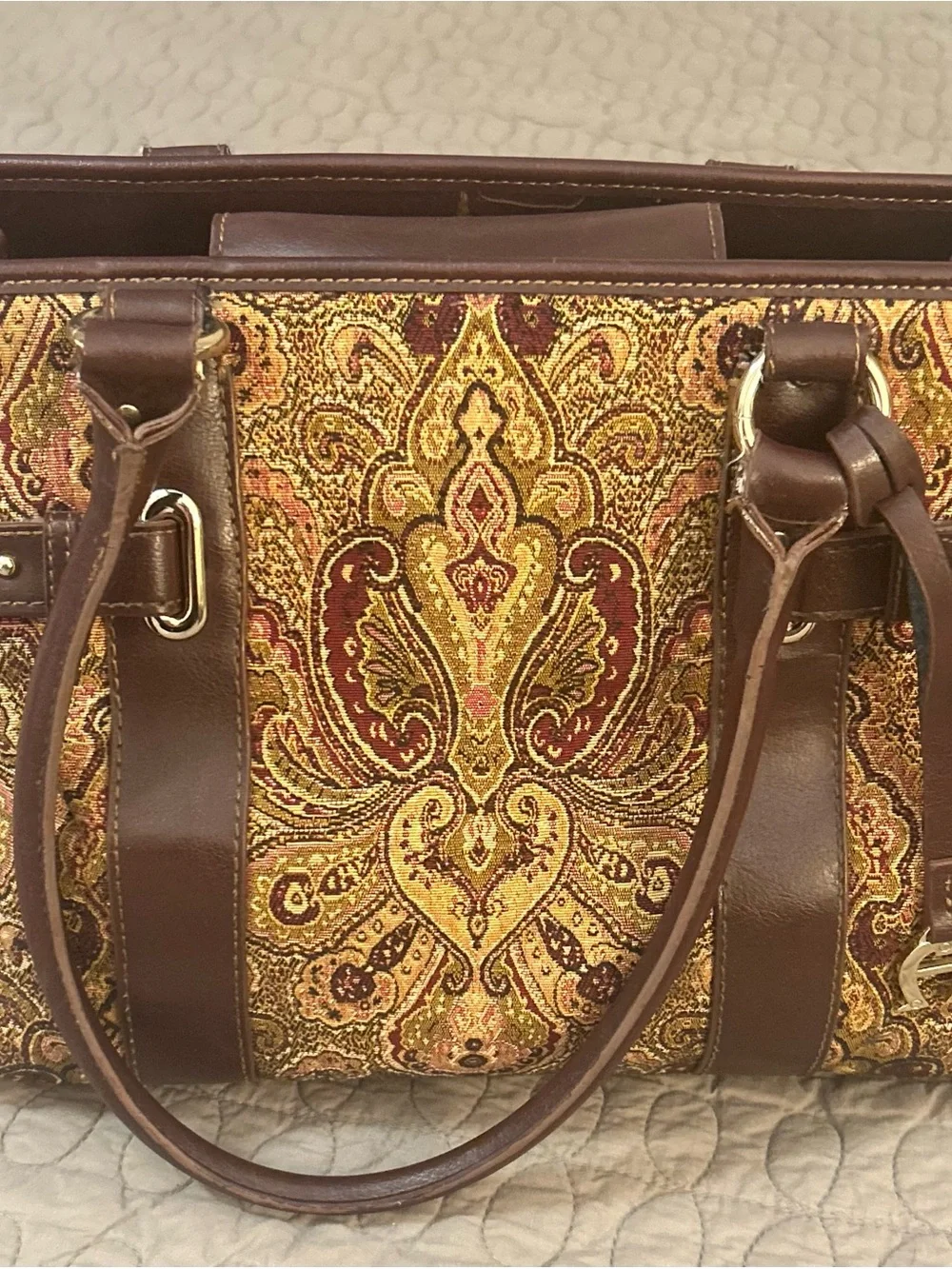 Etienne Aigner Tapestry Paisley Shoulder Bag Brown Multi Pocket